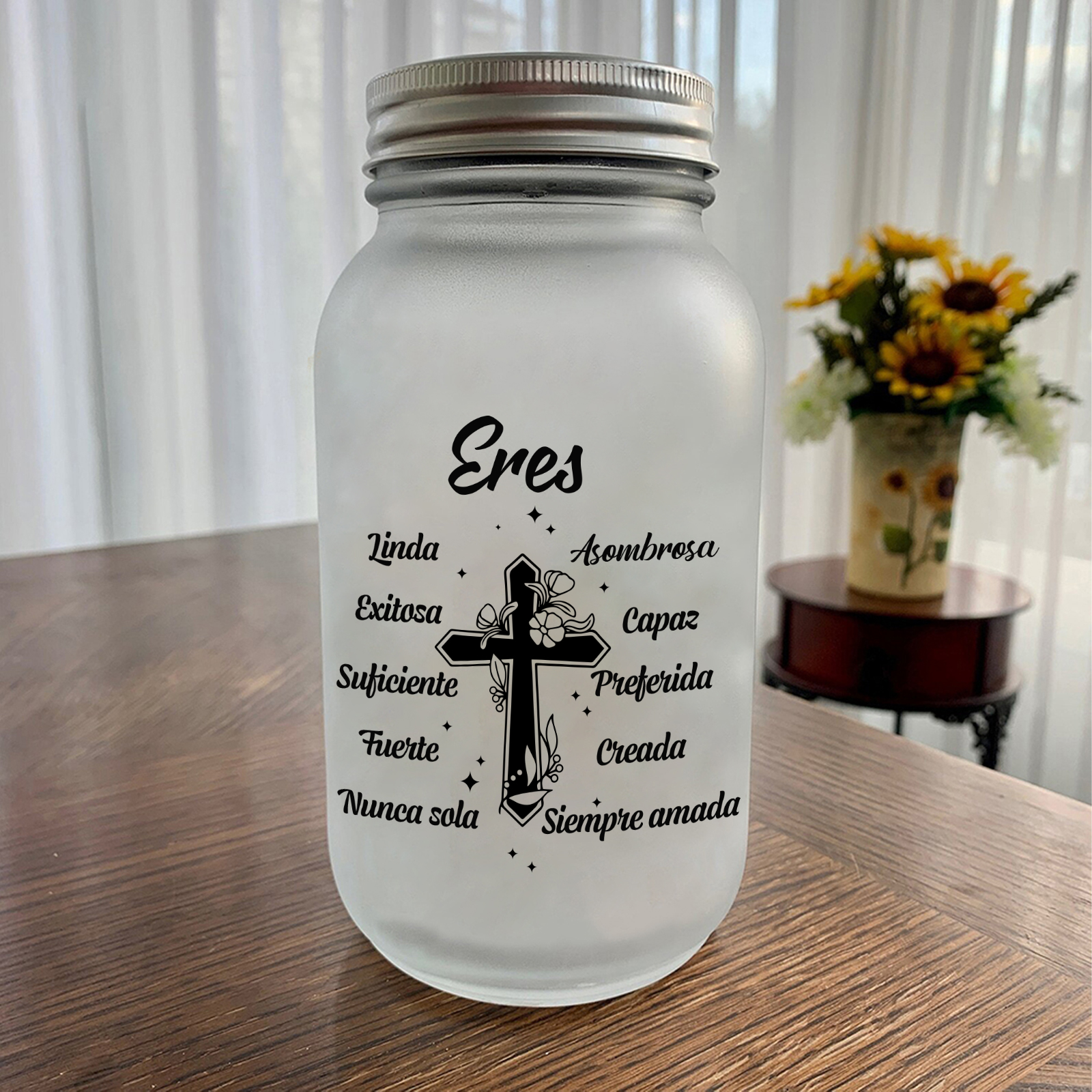 Botella con Lámpara Conmemorativa a un Ser Querido Personalizada con Nombre y Flor de Nacimiento | Jessemade
