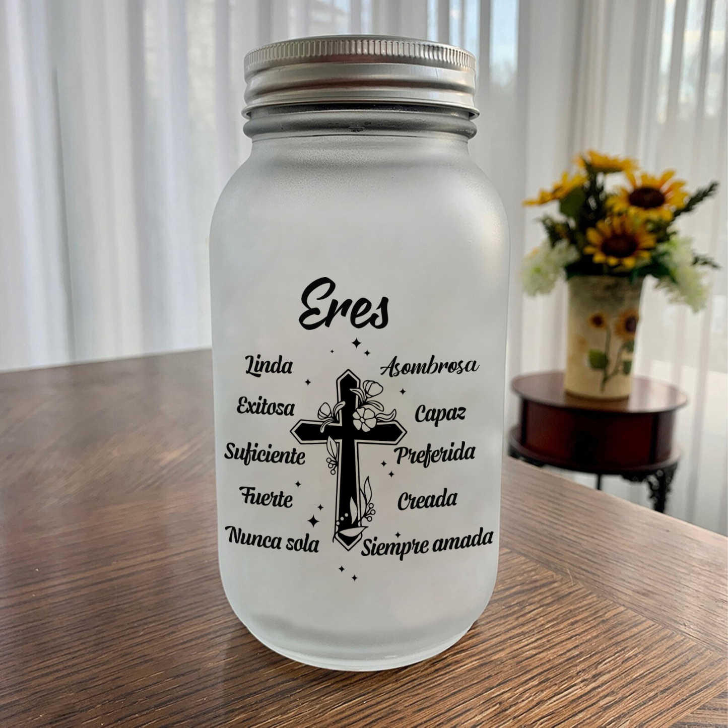 Botella con Lámpara Conmemorativa a un Ser Querido Personalizada con Nombre y Flor de Nacimiento | Jessemade