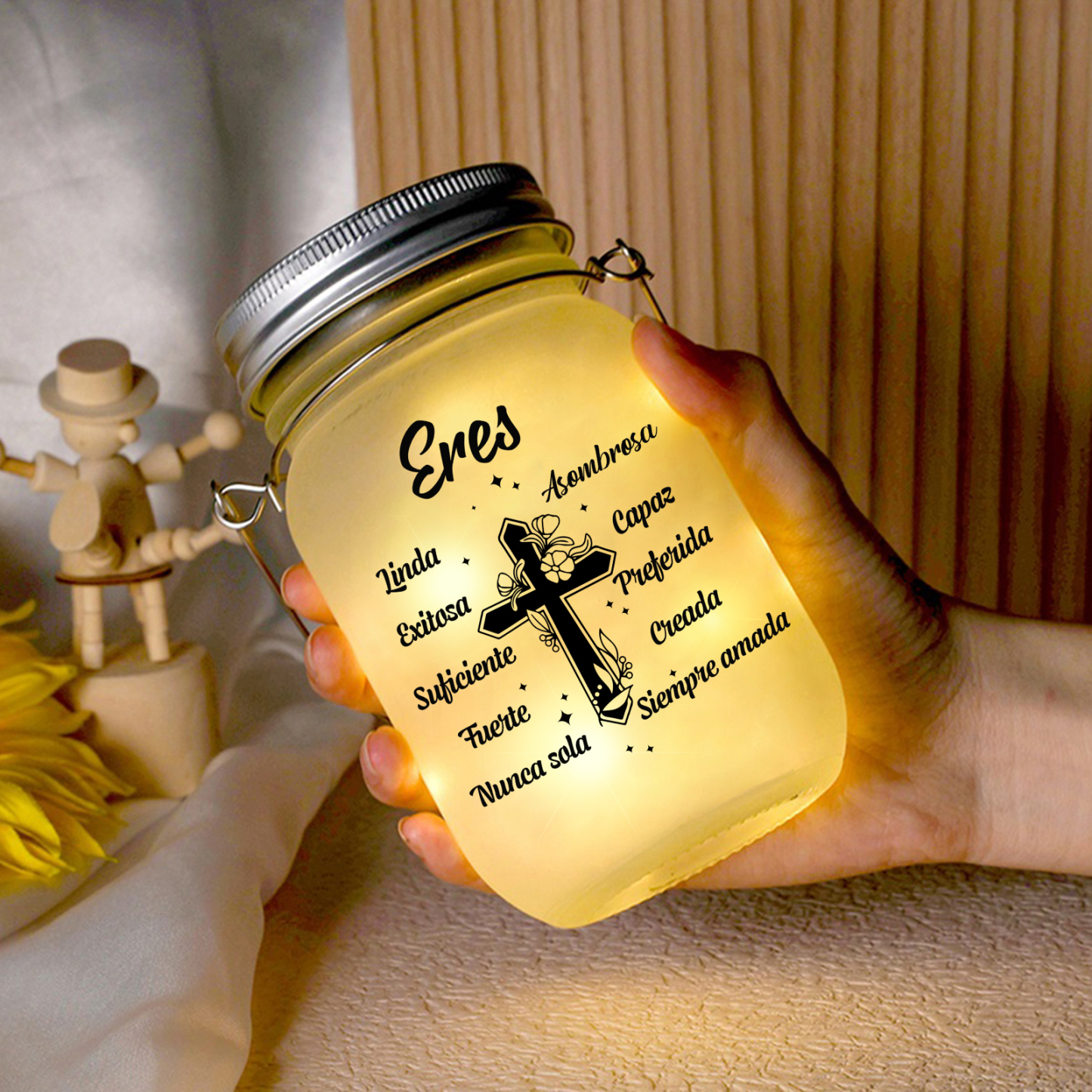 Botella con Lámpara Conmemorativa a un Ser Querido Personalizada con Nombre y Flor de Nacimiento | Jessemade