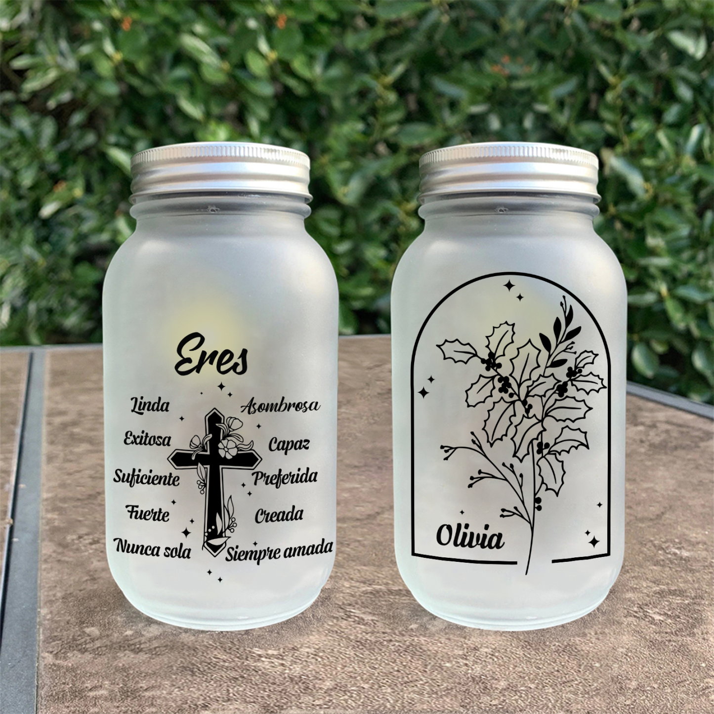 Botella con Lámpara Conmemorativa a un Ser Querido Personalizada con Nombre y Flor de Nacimiento | Jessemade