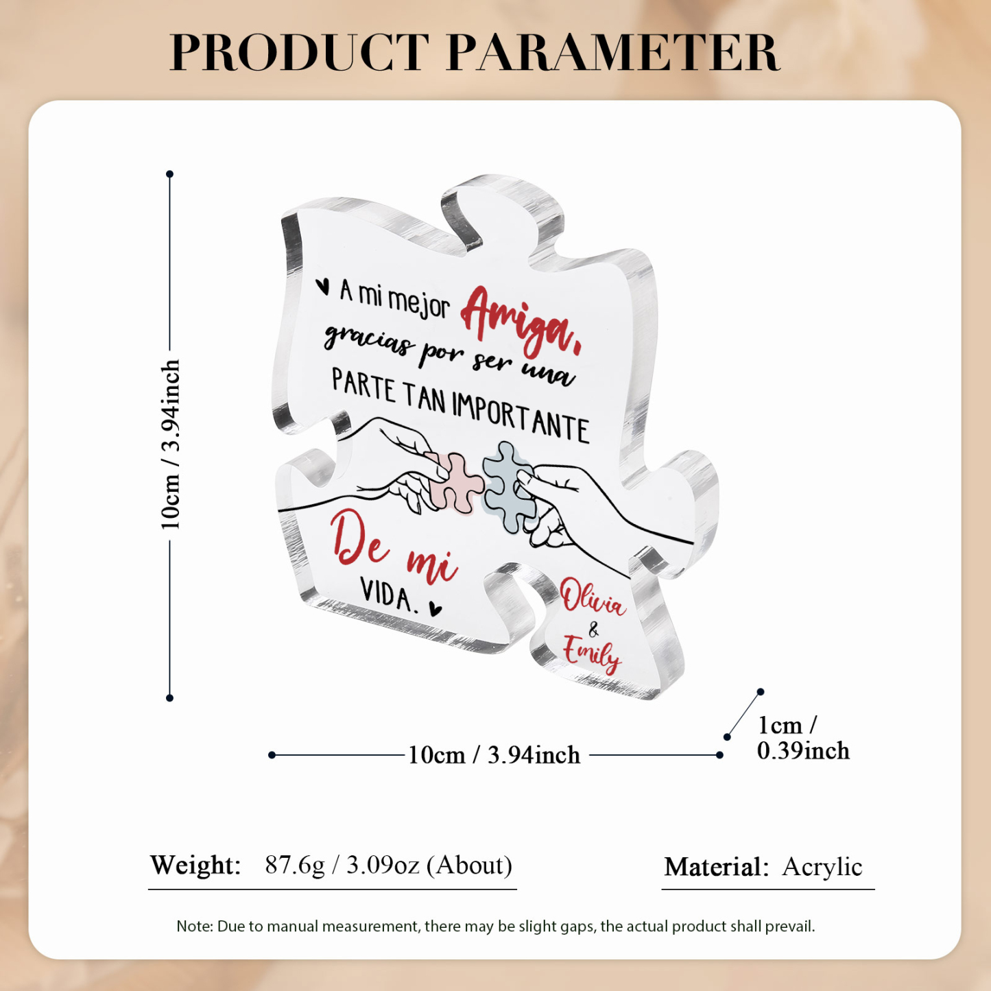 Placa de acrílico en forma de rompecabezas para amiga con 2 nombres personalizados | Jessemade
