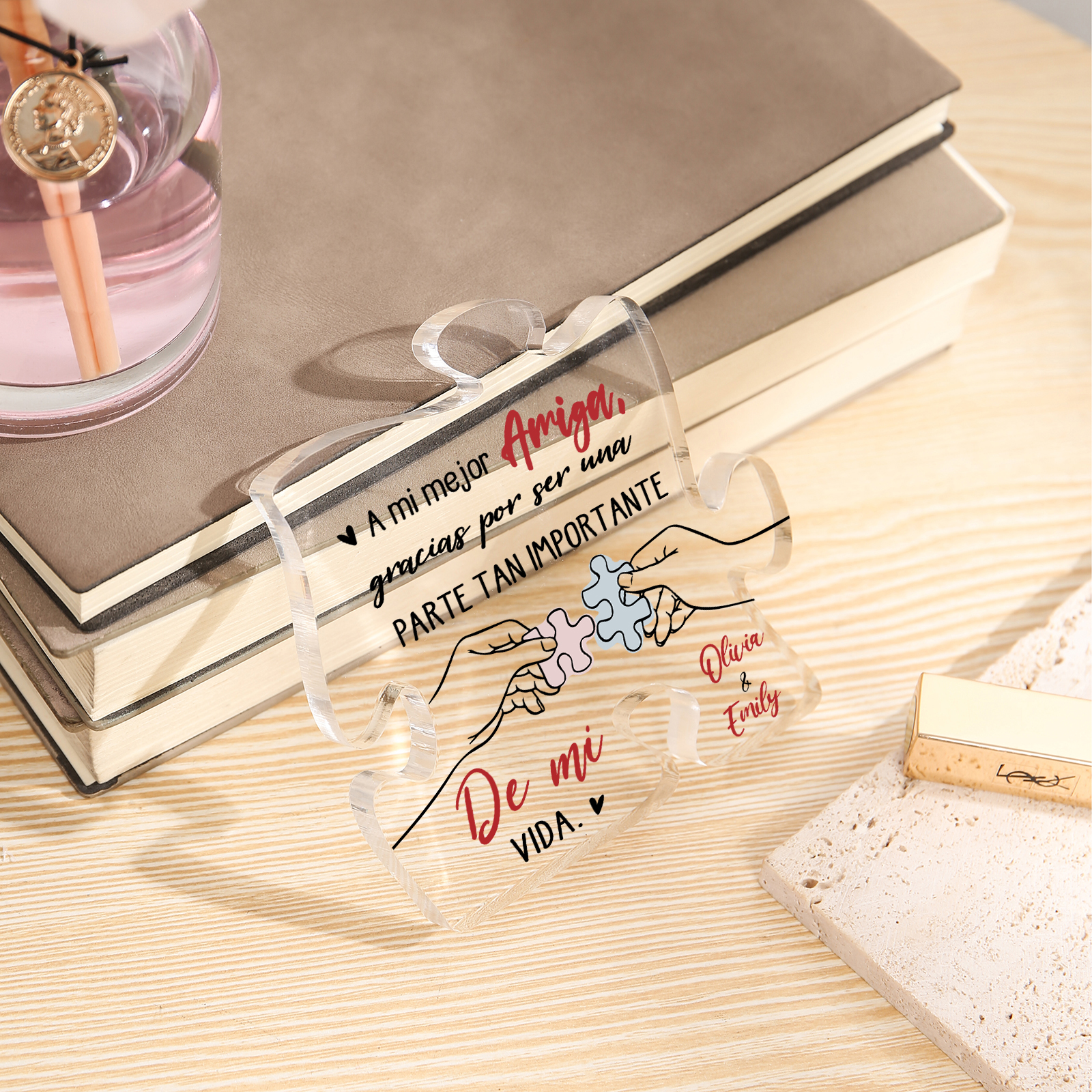 Placa de acrílico en forma de rompecabezas para amiga con 2 nombres personalizados | Jessemade