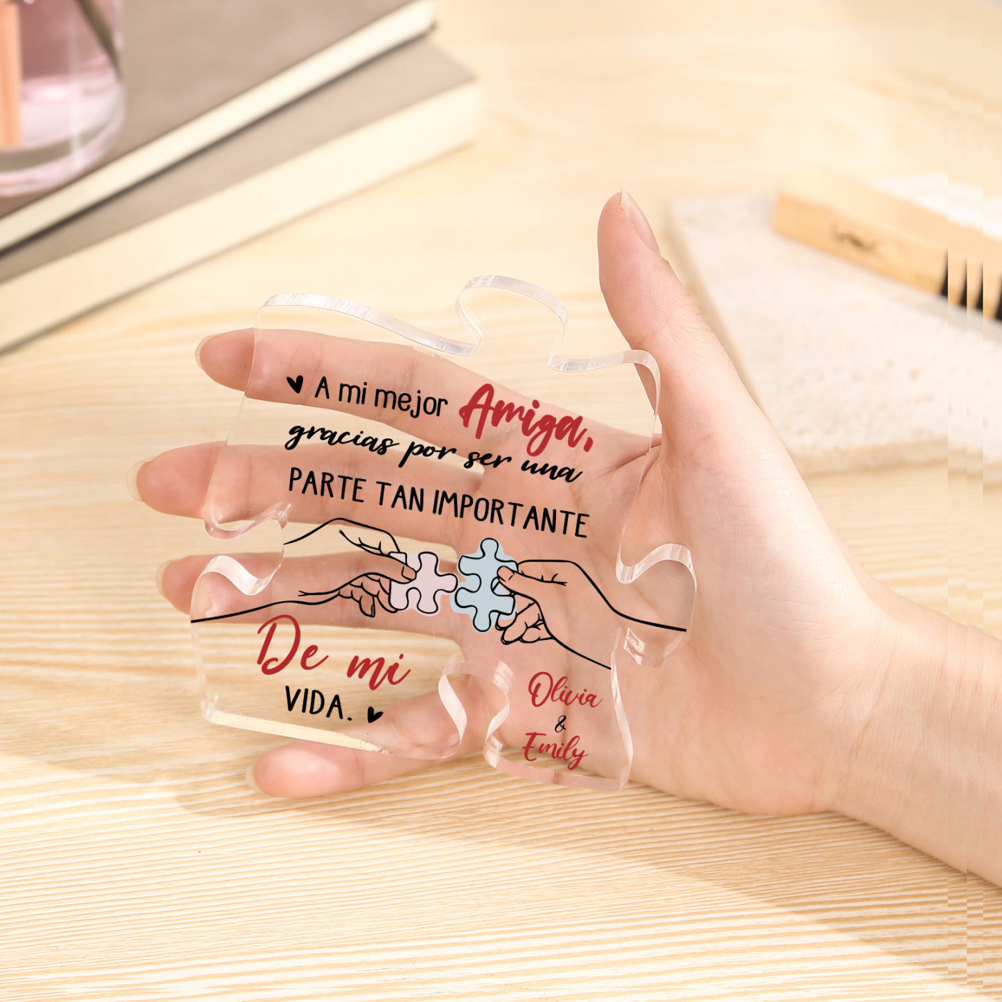 Placa de acrílico en forma de rompecabezas para amiga con 2 nombres personalizados | Jessemade