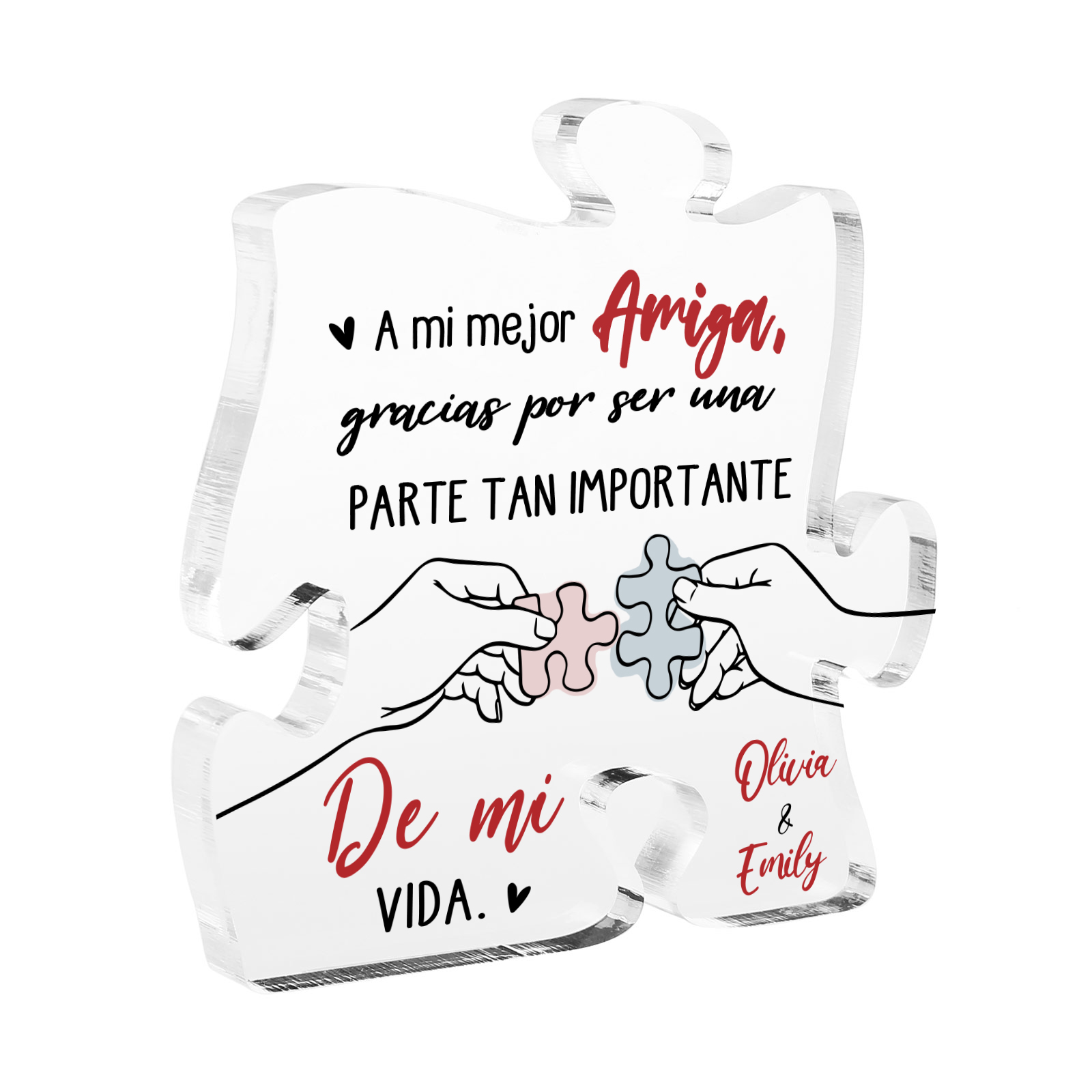 Placa de acrílico en forma de rompecabezas para amiga con 2 nombres personalizados | Jessemade