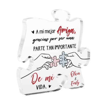 Placa de acrílico en forma de rompecabezas para amiga con 2 nombres personalizados | Jessemade
