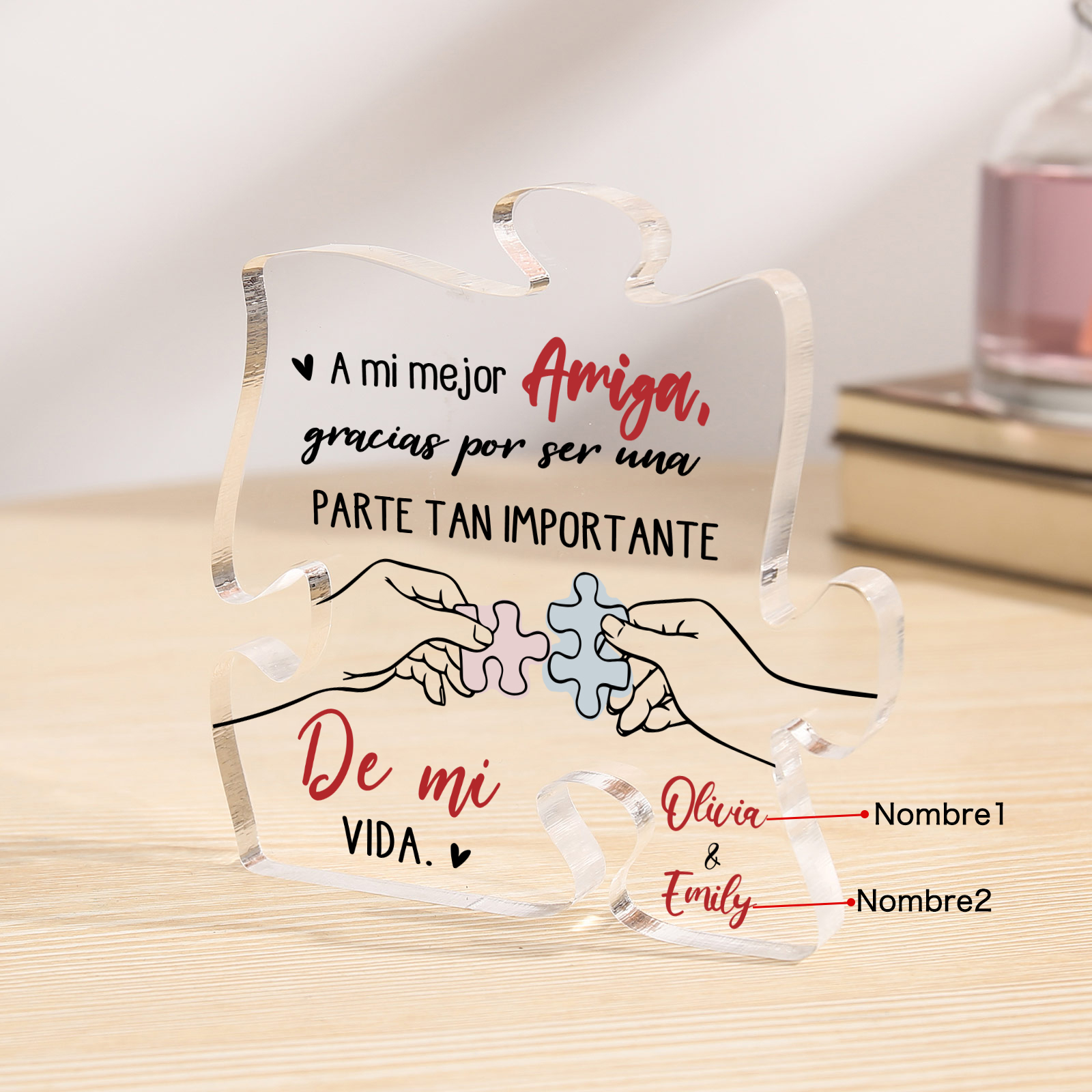 Placa de acrílico en forma de rompecabezas para amiga con 2 nombres personalizados | Jessemade