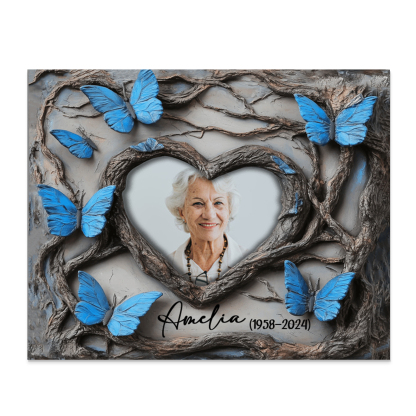Lámina de madera con mariposas en memoria a un ser querido nombre, años y foto personalizada | Jessemade