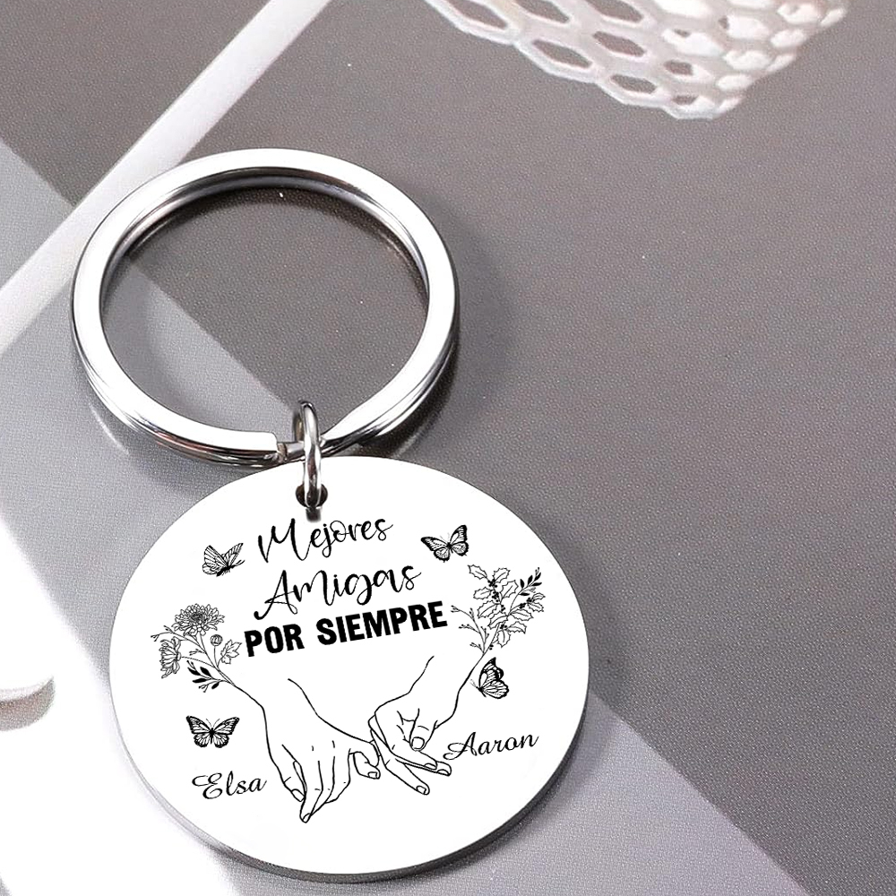 A mi hermana/amiga - Llavero con 2 nombres, flores de nacimiento y textos personalizados pinky swear | Jessemade