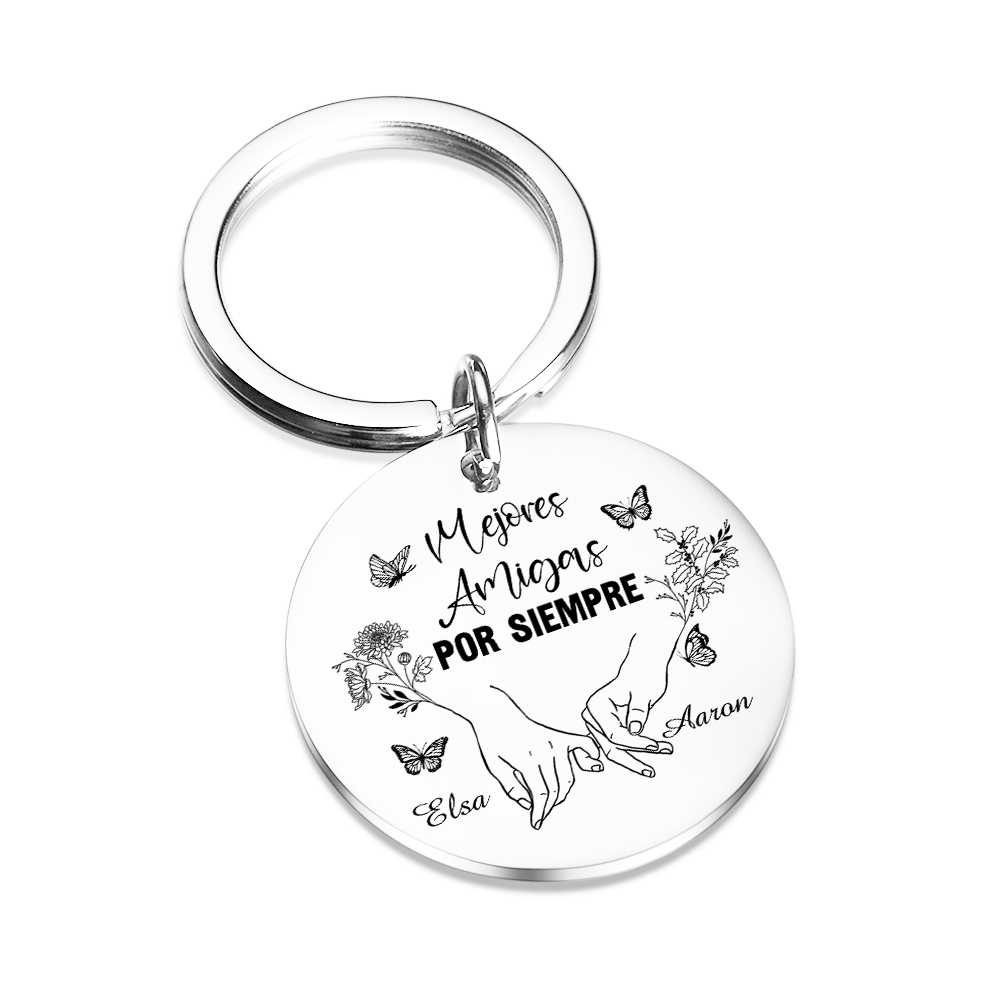 A mi hermana/amiga - Llavero con 2 nombres, flores de nacimiento y textos personalizados pinky swear | Jessemade