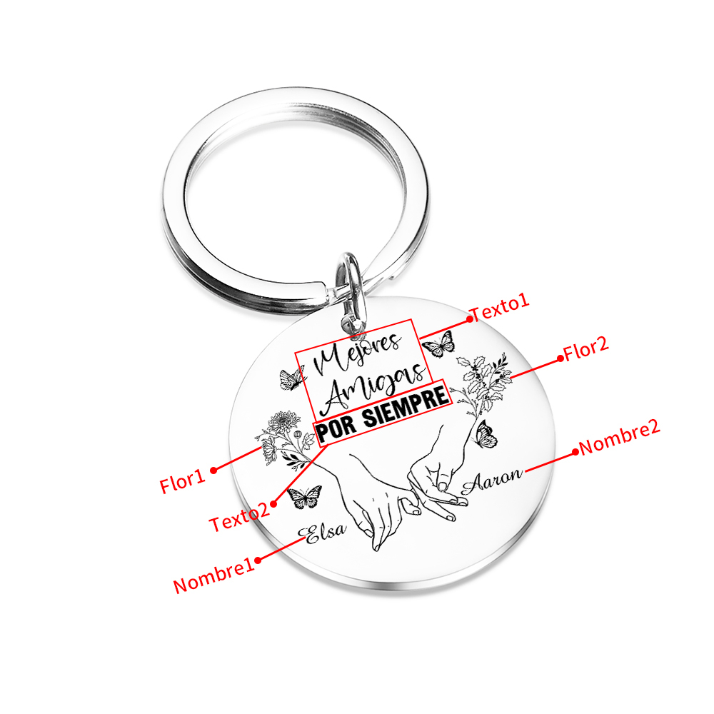 A mi hermana/amiga - Llavero con 2 nombres, flores de nacimiento y textos personalizados pinky swear | Jessemade