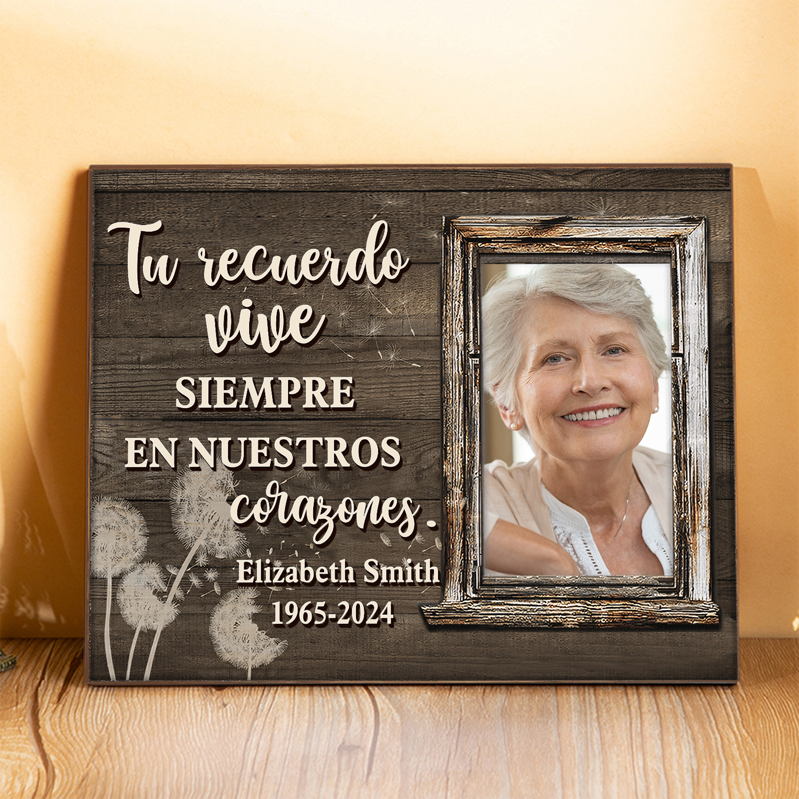 Lámina de madera con dientes de león en memoria a un ser querido nombre, años y foto personalizada | Jessemade