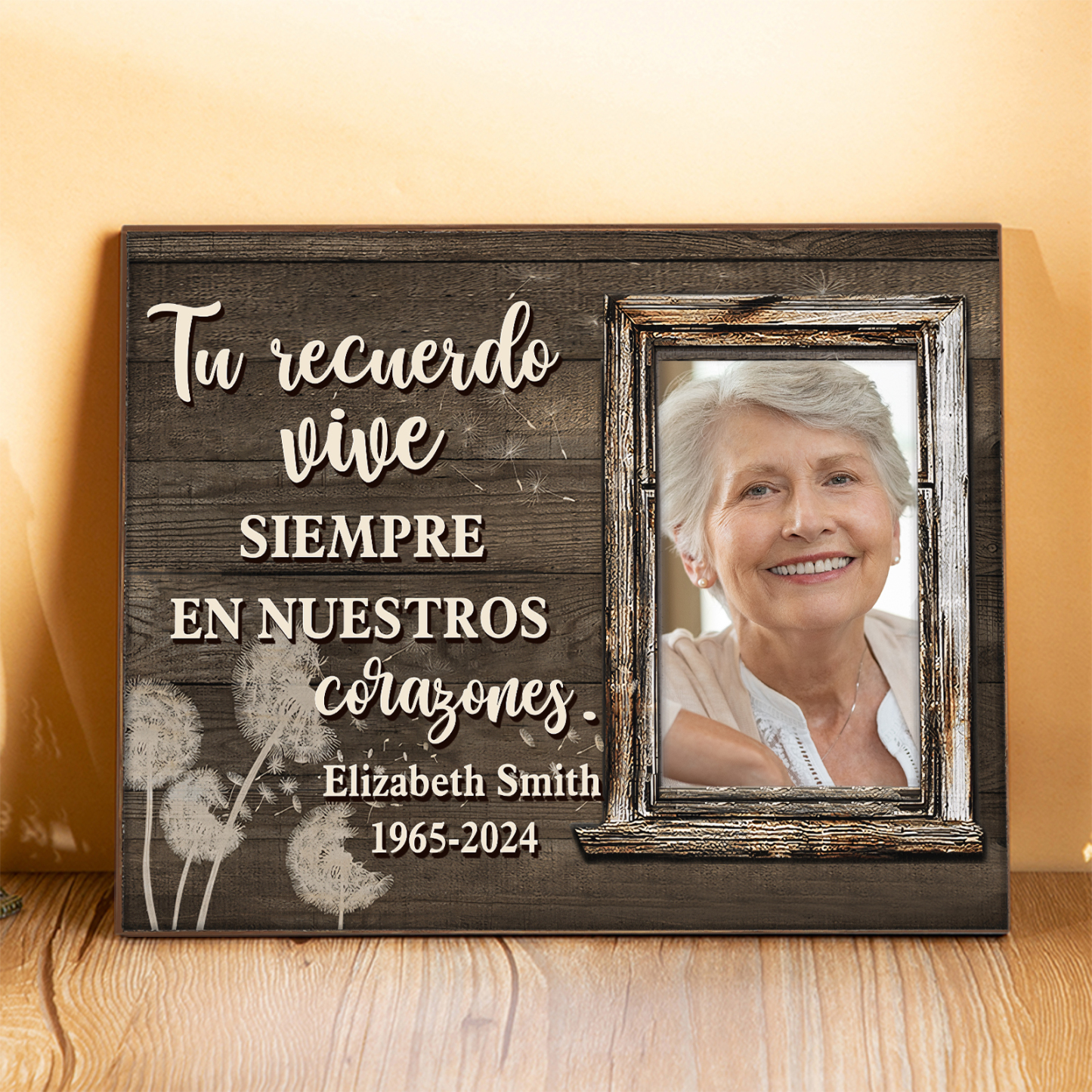 Lámina de madera con dientes de león en memoria a un ser querido nombre, años y foto personalizada | Jessemade