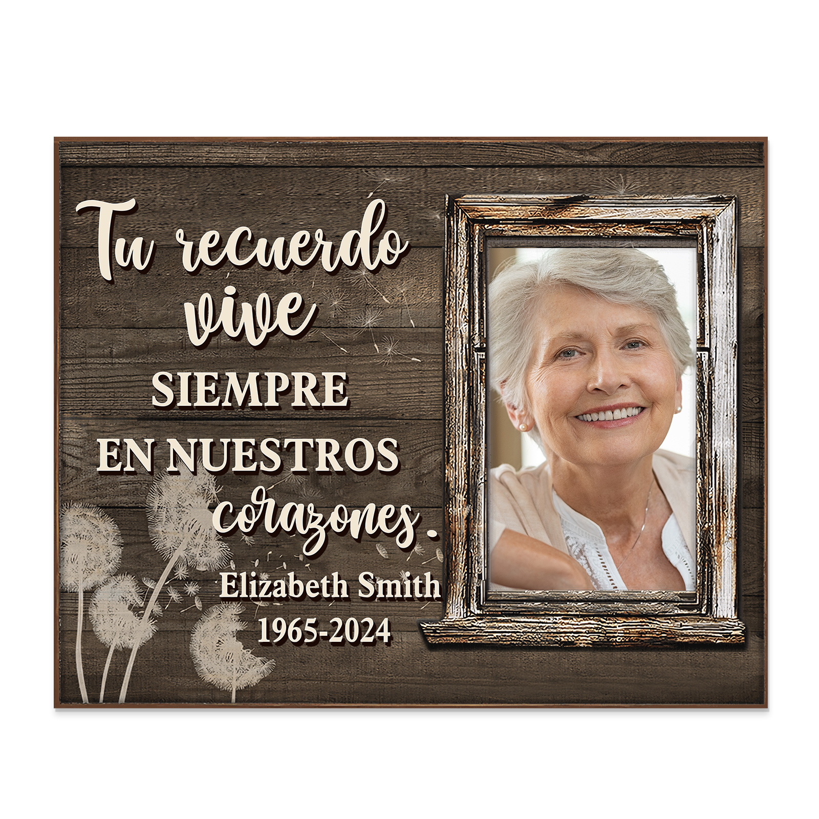 Lámina de madera con dientes de león en memoria a un ser querido nombre, años y foto personalizada | Jessemade