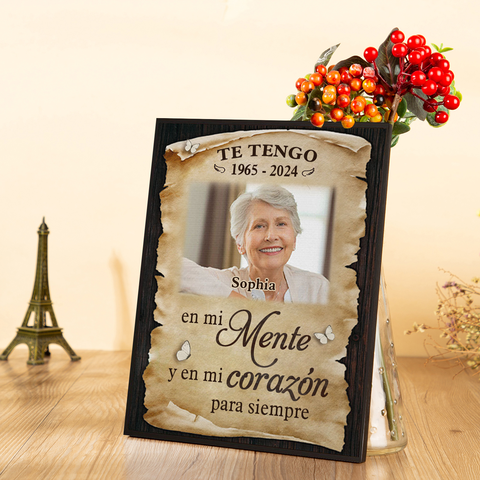 Lámina de madera en memoria a un ser querido nombre, años y foto personalizada | Jessemade