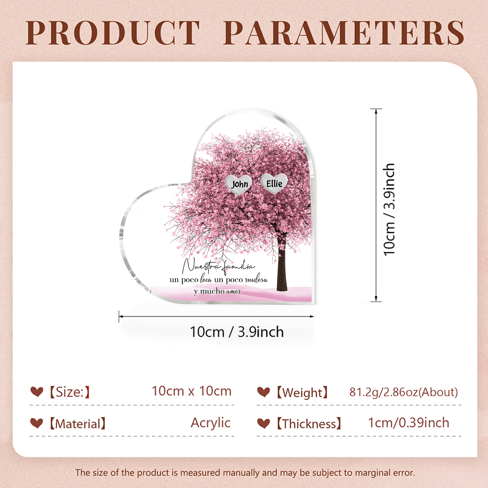A familia-Placa de acrílico en forma de corazón árbol de vida 2 nombres personalizados | Jessemade