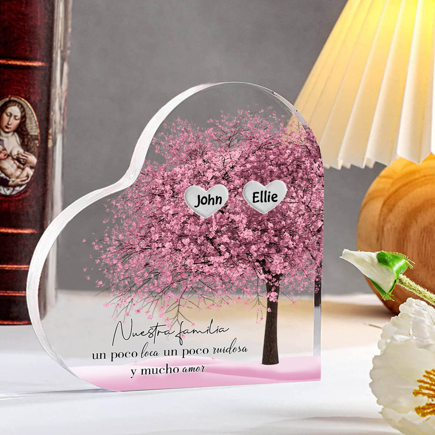 A familia-Placa de acrílico en forma de corazón árbol de vida 2 nombres personalizados | Jessemade