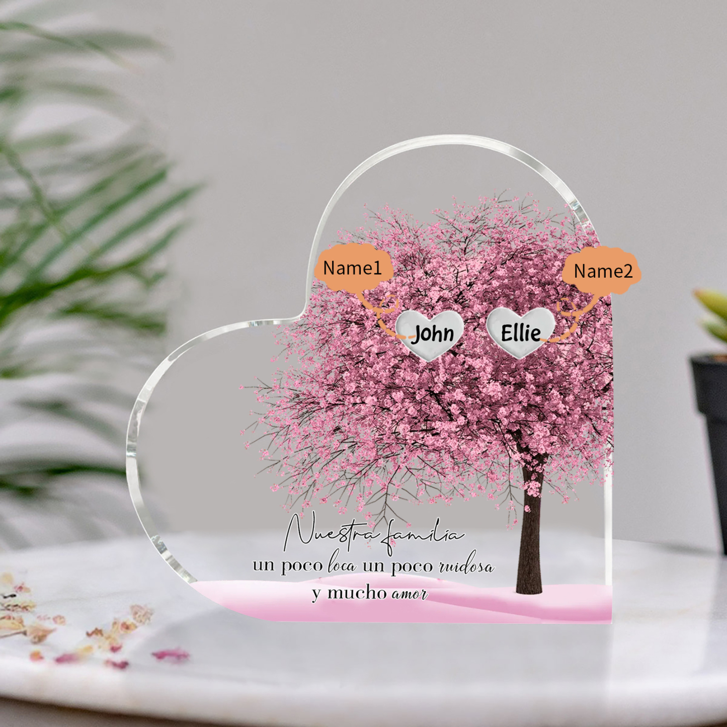 A familia-Placa de acrílico en forma de corazón árbol de vida 2 nombres personalizados | Jessemade