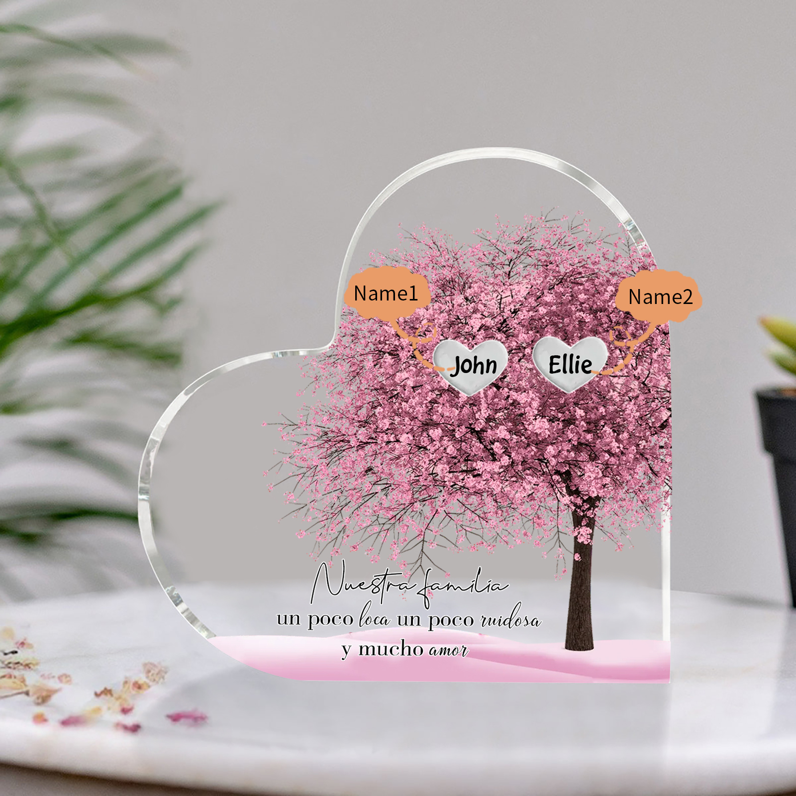 A familia-Placa de acrílico en forma de corazón árbol de vida 2 nombres personalizados | Jessemade