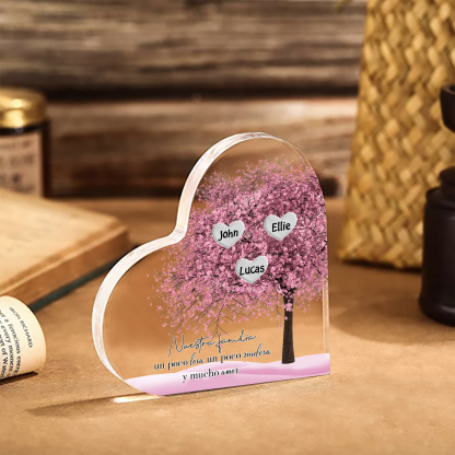 A familia-Placa de acrílico en forma de corazón árbol de vida 3 nombres personalizados | Jessemade
