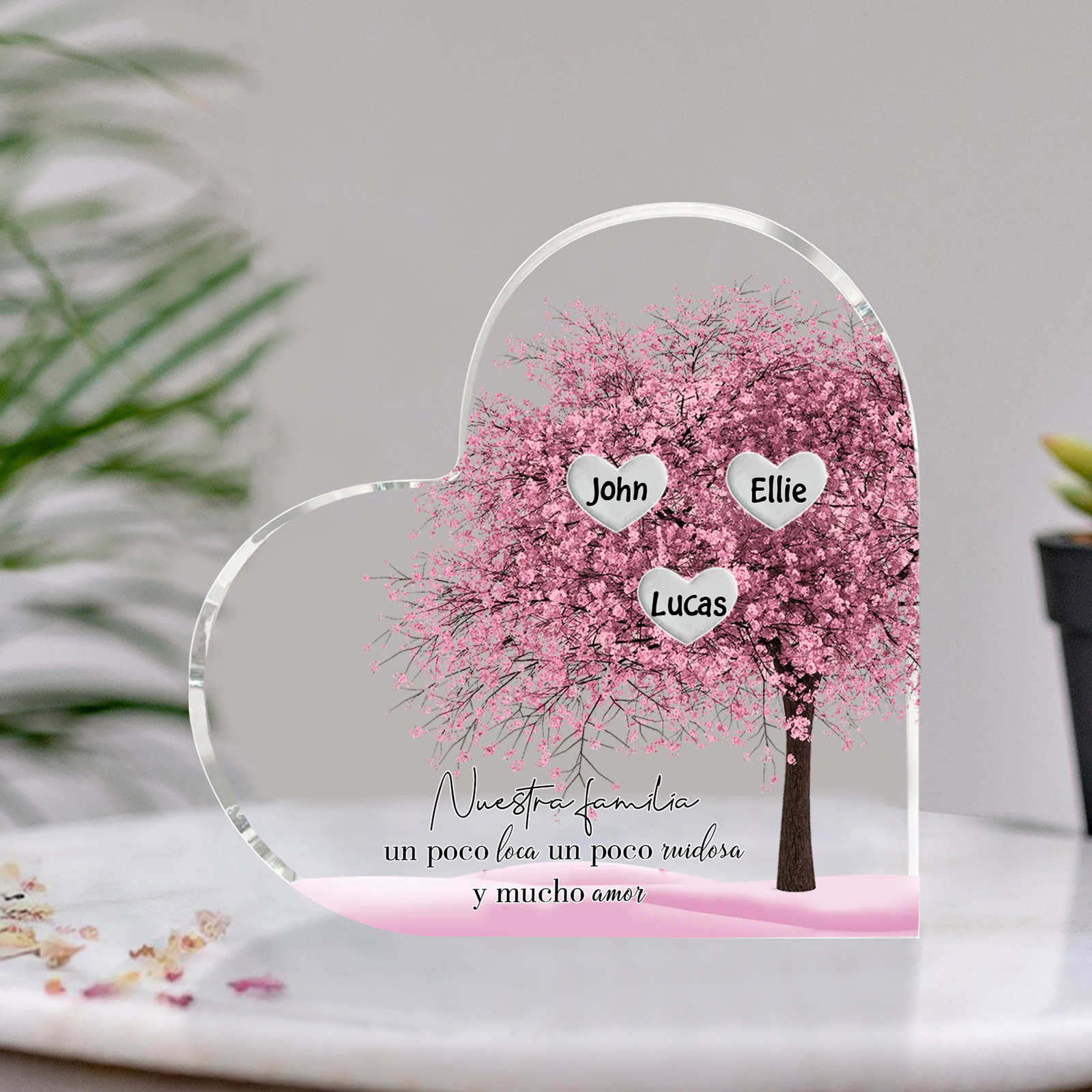 A familia-Placa de acrílico en forma de corazón árbol de vida 3 nombres personalizados | Jessemade