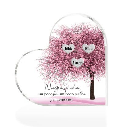 A familia-Placa de acrílico en forma de corazón árbol de vida 3 nombres personalizados | Jessemade