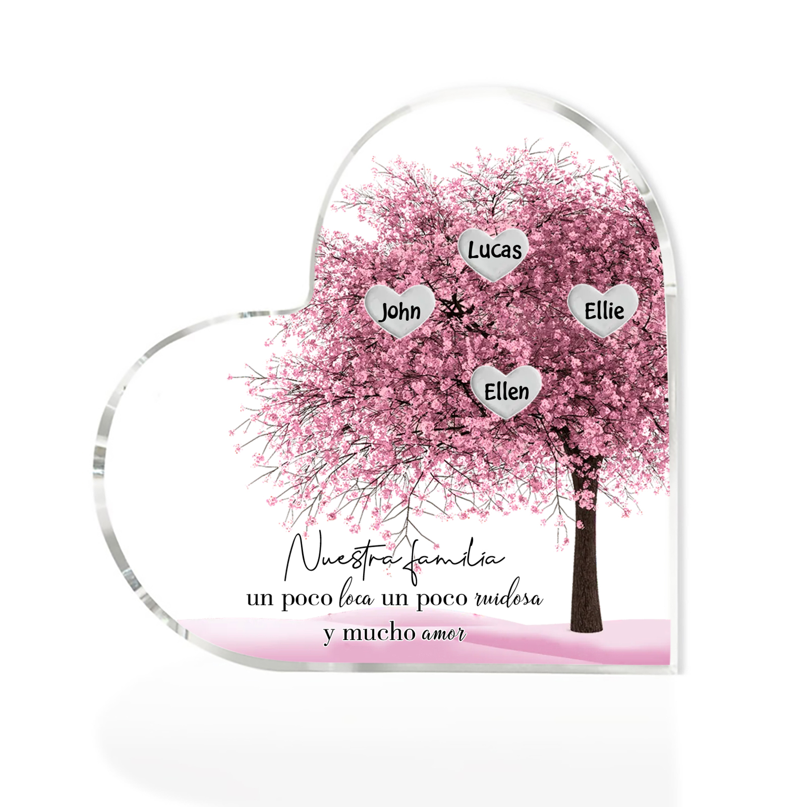 A familia-Placa de acrílico en forma de corazón árbol de vida 4 nombres personalizados | Jessemade