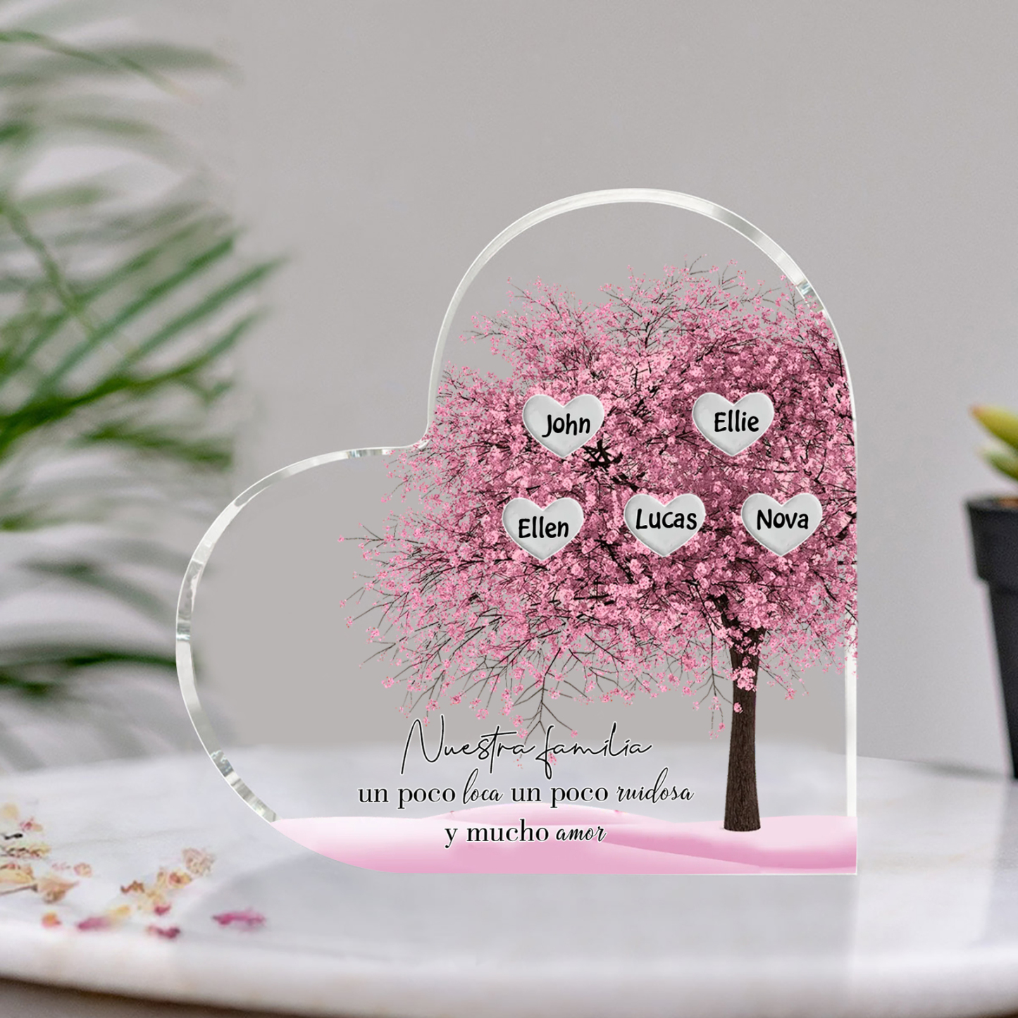 A familia-Placa de acrílico en forma de corazón árbol de vida 5 nombres personalizados | Jessemade