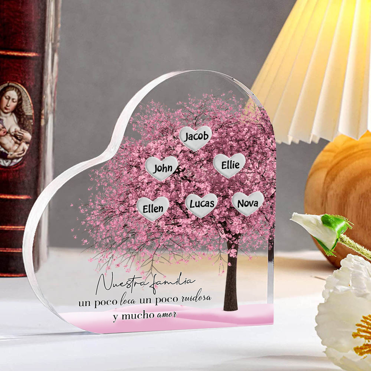 A familia-Placa de acrílico en forma de corazón árbol de vida 6 nombres personalizados | Jessemade