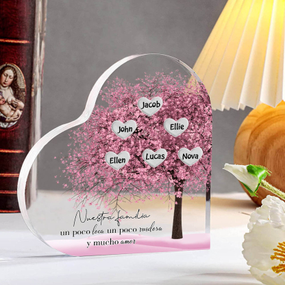 A familia-Placa de acrílico en forma de corazón árbol de vida 6 nombres personalizados | Jessemade