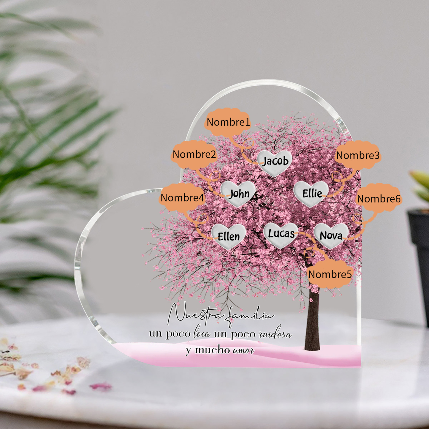 A familia-Placa de acrílico en forma de corazón árbol de vida 6 nombres personalizados | Jessemade