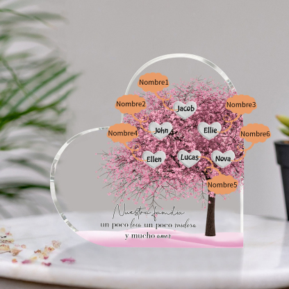 A familia-Placa de acrílico en forma de corazón árbol de vida 6 nombres personalizados | Jessemade