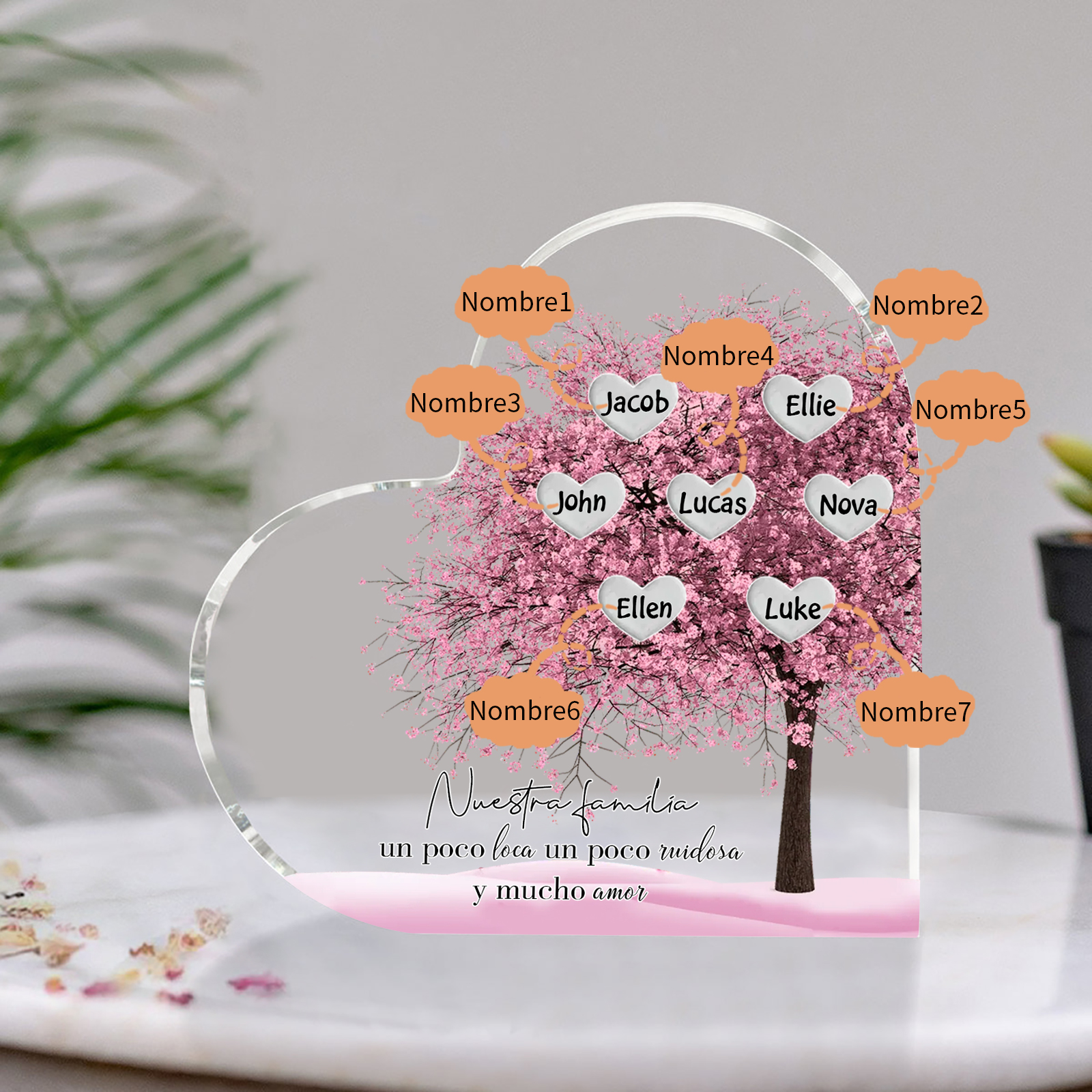 A familia-Placa de acrílico en forma de corazón árbol de vida 7 nombres personalizados | Jessemade