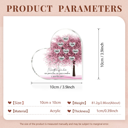 A familia-Placa de acrílico en forma de corazón árbol de vida 8 nombres personalizados | Jessemade