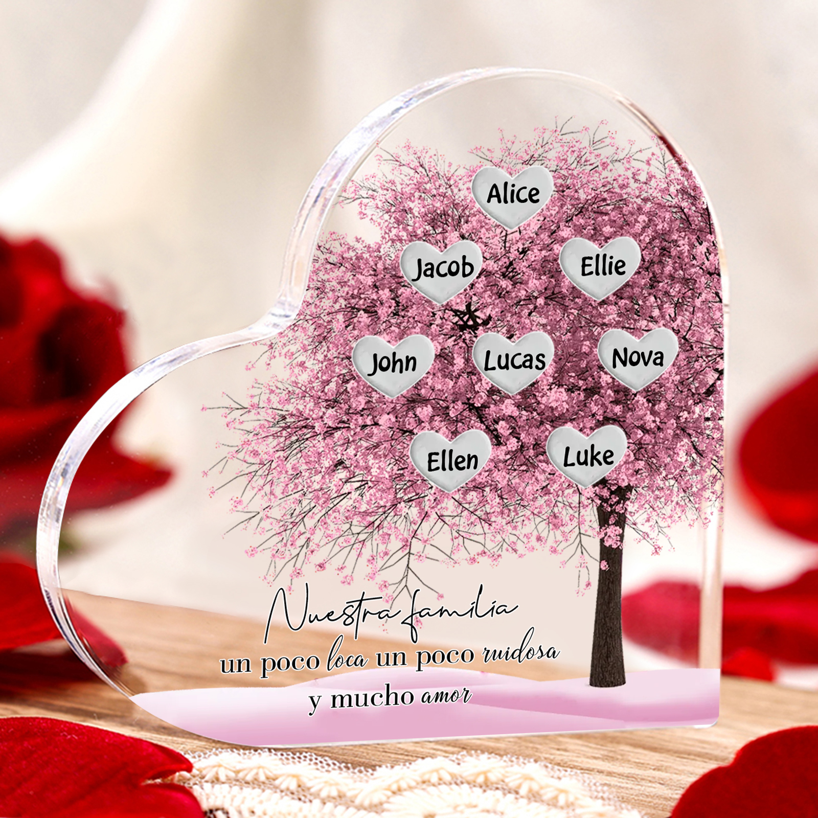A familia-Placa de acrílico en forma de corazón árbol de vida 8 nombres personalizados | Jessemade