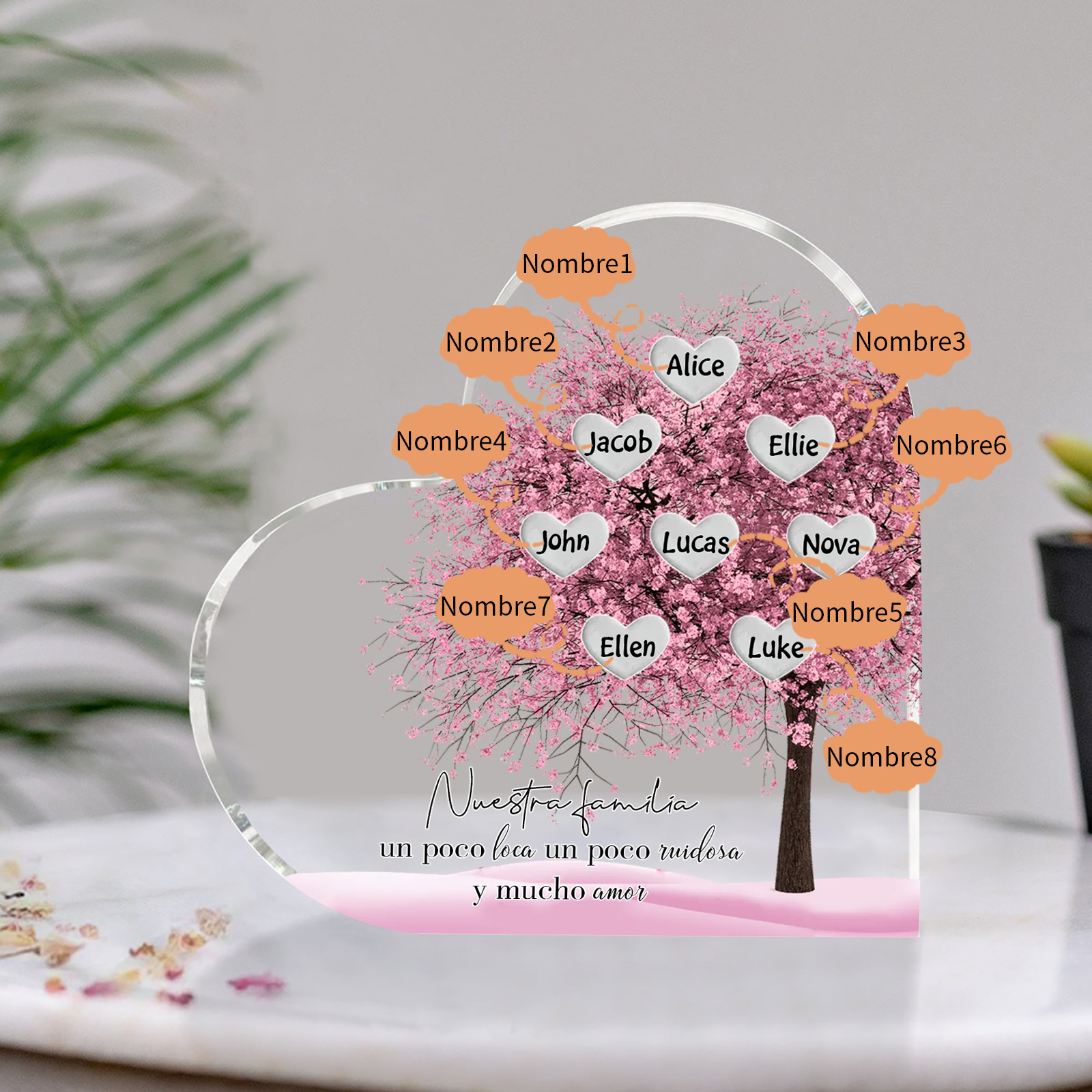 A familia-Placa de acrílico en forma de corazón árbol de vida 8 nombres personalizados | Jessemade