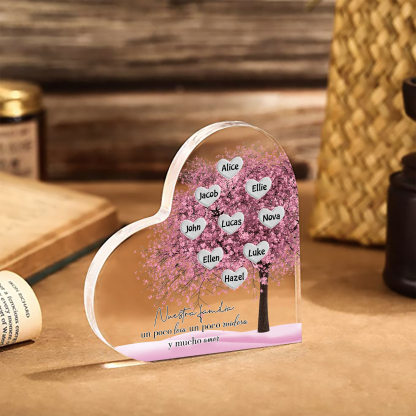 A familia-Placa de acrílico en forma de corazón árbol de vida 9 nombres personalizados | Jessemade