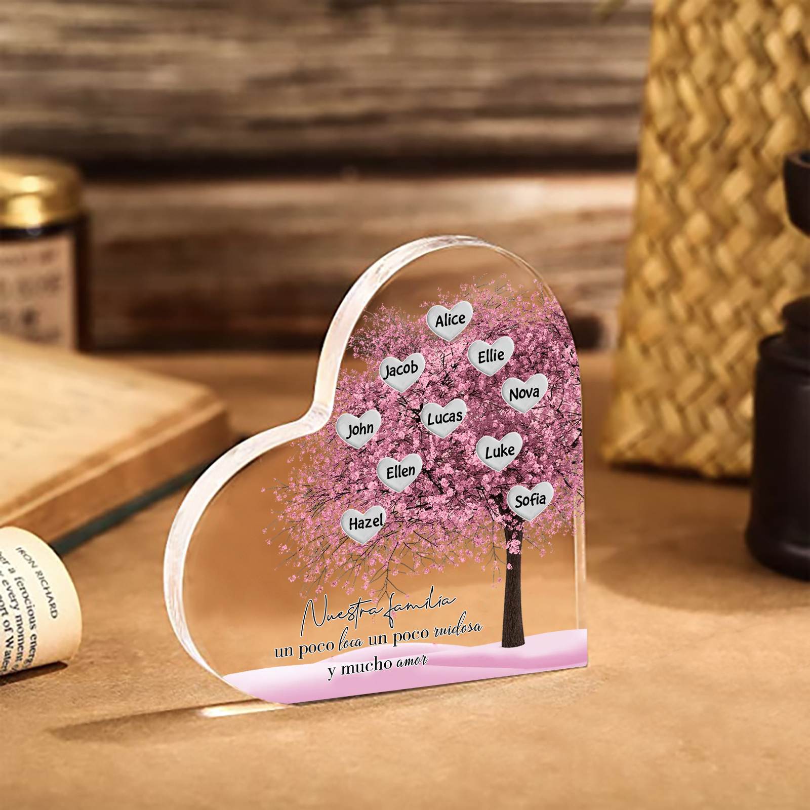 A familia-Placa de acrílico en forma de corazón árbol de vida 10 nombres personalizados | Jessemade