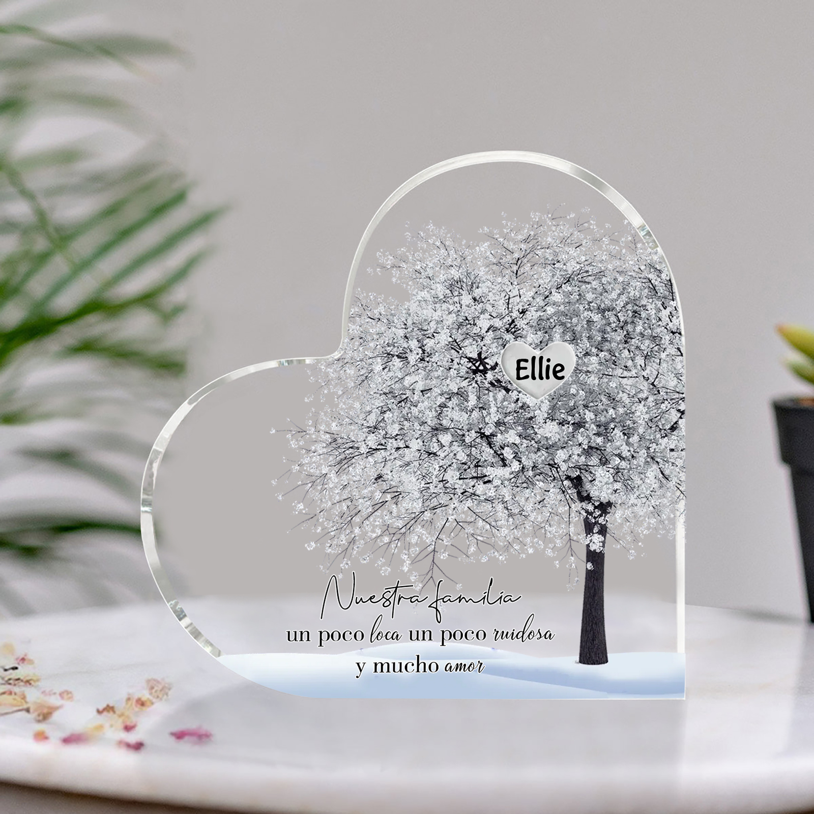 A familia-Placa de acrílico en forma de corazón Feliz Navidad árbol de vida 1 nombre personalizado | Jessemade