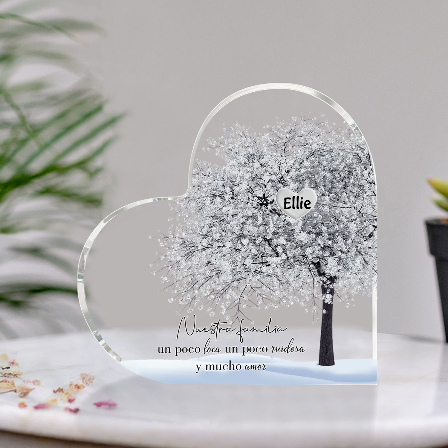 A familia-Placa de acrílico en forma de corazón Feliz Navidad árbol de vida 1 nombre personalizado | Jessemade