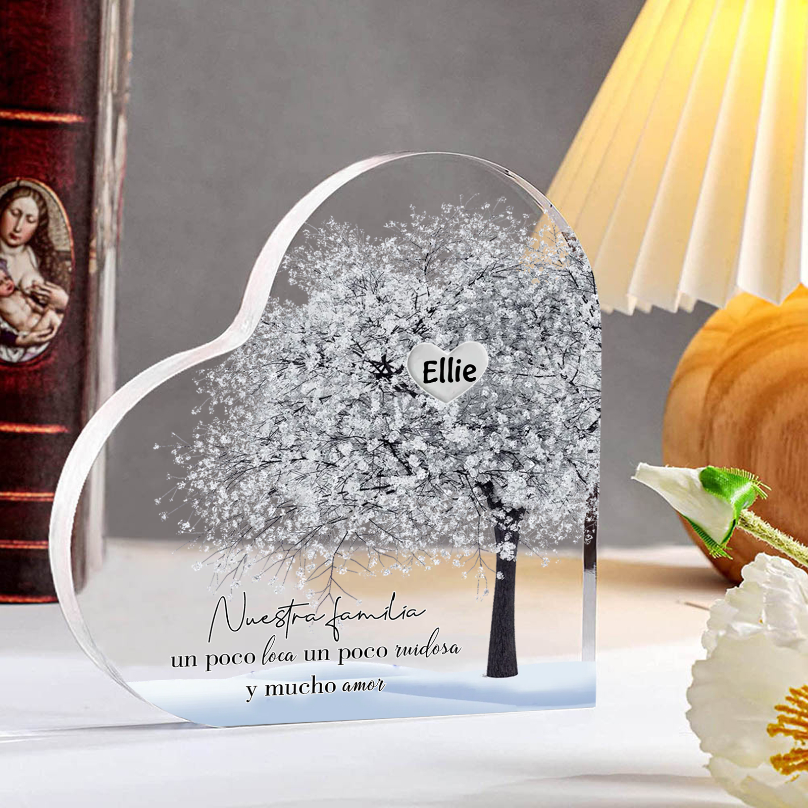 A familia-Placa de acrílico en forma de corazón Feliz Navidad árbol de vida 1 nombre personalizado | Jessemade