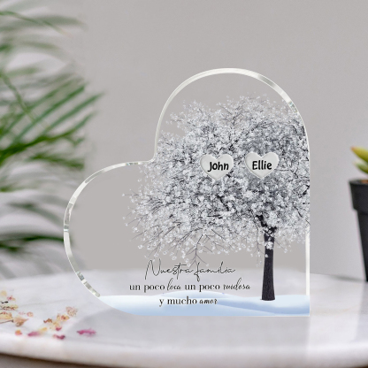 A familia-Placa de acrílico en forma de corazón Feliz Navidad árbol de vida 2 nombres personalizados | Jessemade