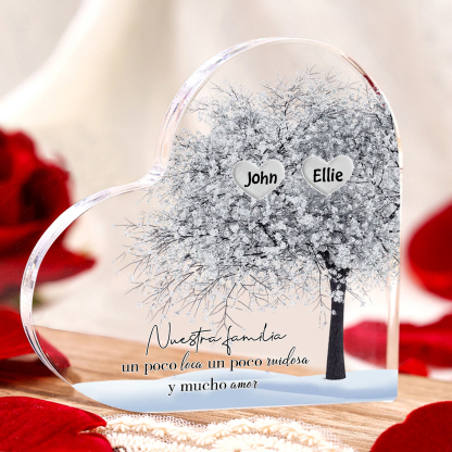 A familia-Placa de acrílico en forma de corazón árbol de vida 1 nombre