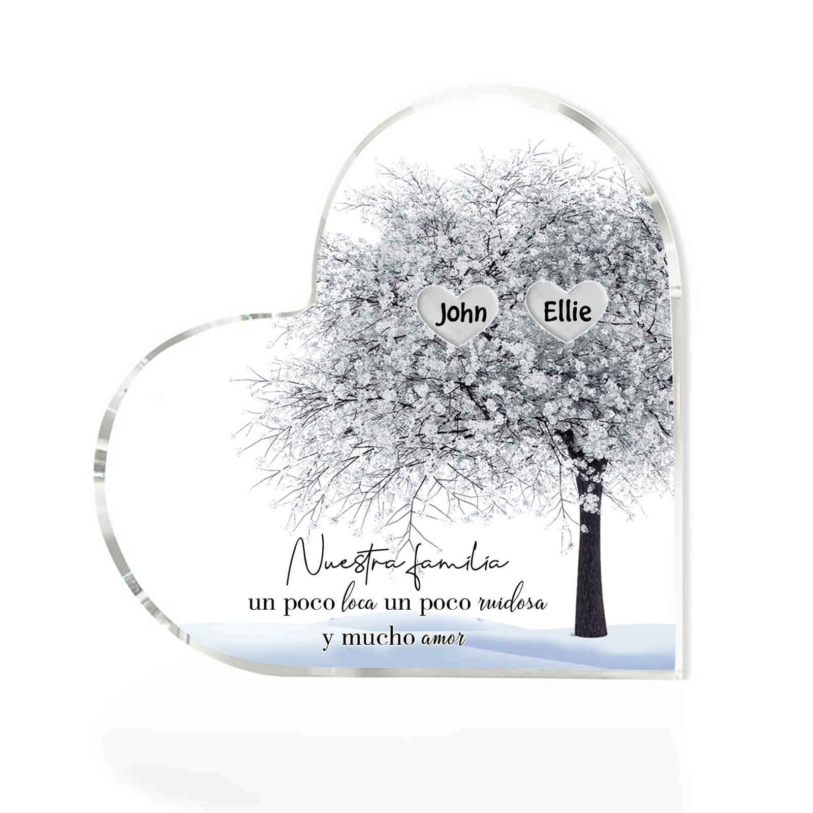A familia-Placa de acrílico en forma de corazón Feliz Navidad árbol de vida 2 nombres personalizados | Jessemade