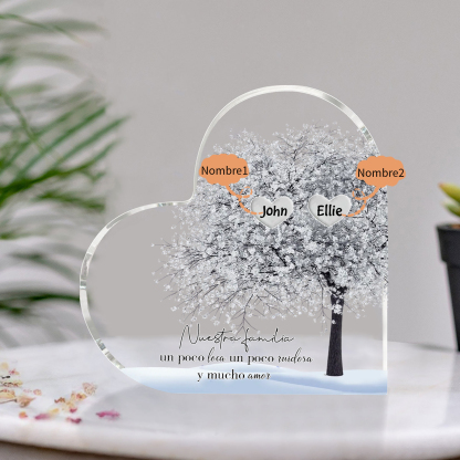 A familia-Placa de acrílico en forma de corazón Feliz Navidad árbol de vida 2 nombres personalizados | Jessemade