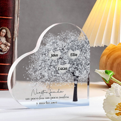 A familia-Placa de acrílico en forma de corazón Feliz Navidad árbol de vida 3 nombres personalizados | Jessemade