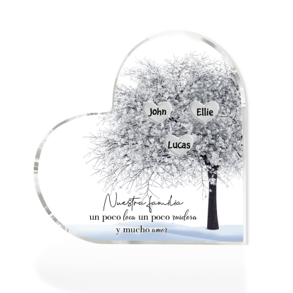 A familia-Placa de acrílico en forma de corazón Feliz Navidad árbol de vida 3 nombres personalizados | Jessemade