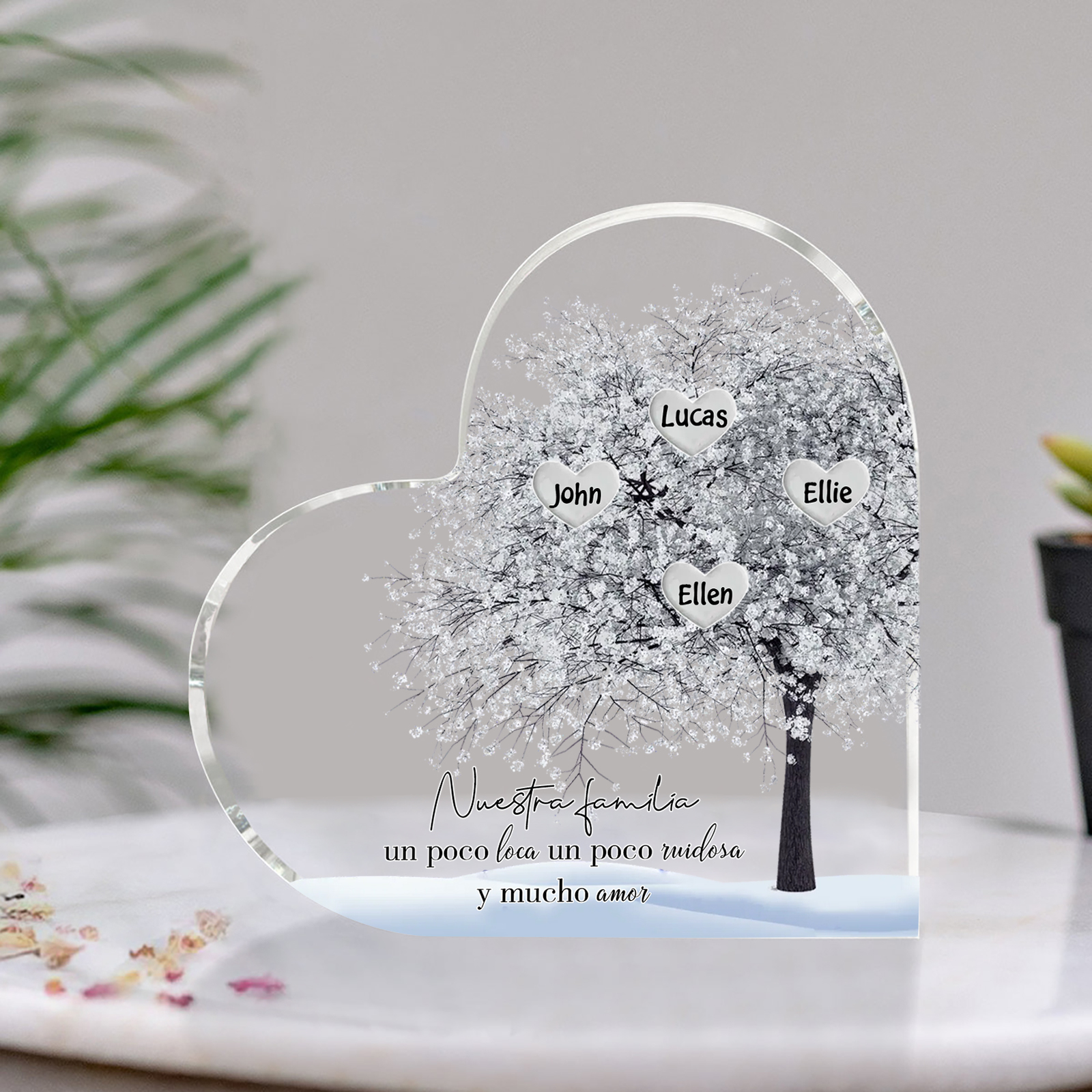 A familia-Placa de acrílico en forma de corazón Feliz Navidad árbol de vida 4 nombres personalizados | Jessemade