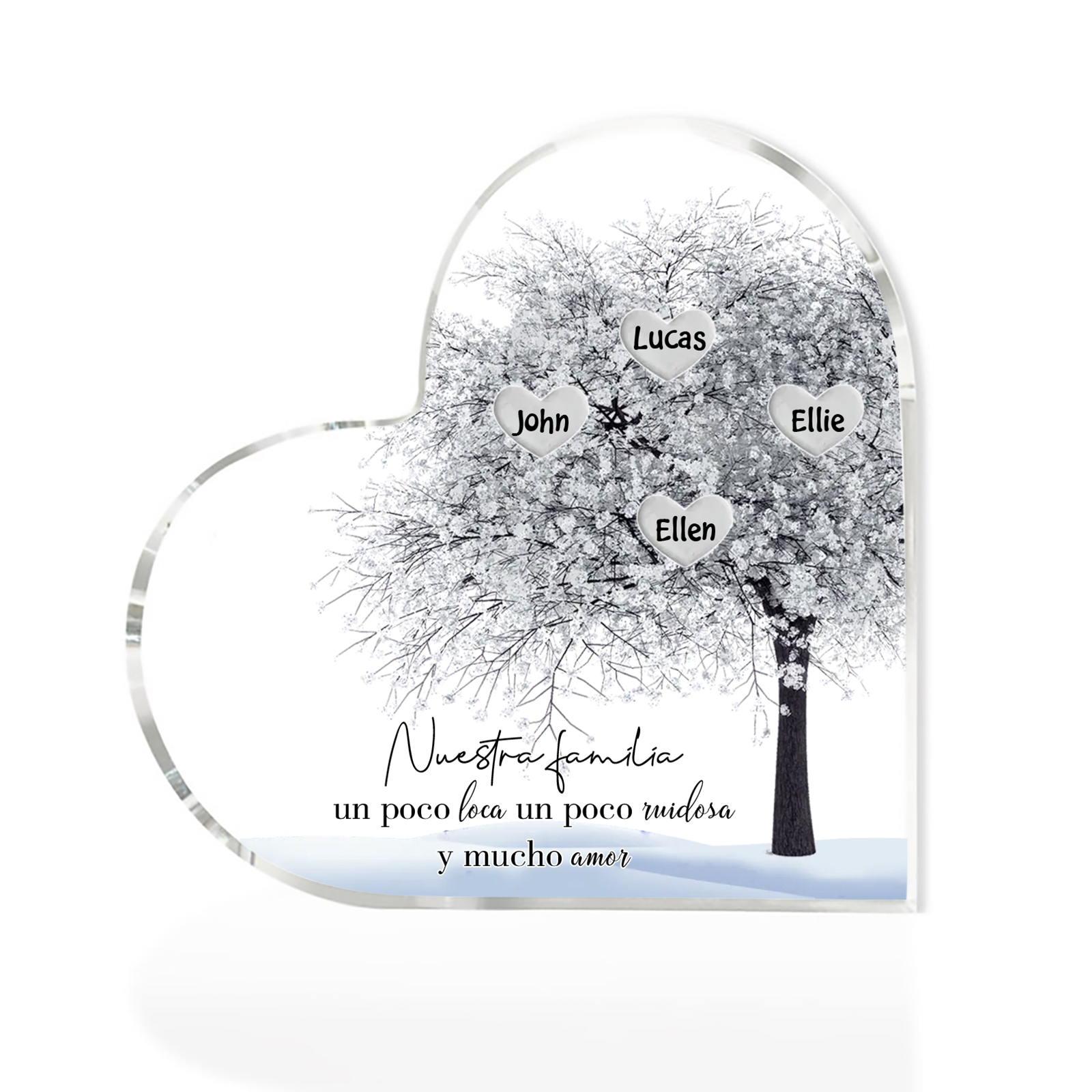 A familia-Placa de acrílico en forma de corazón Feliz Navidad árbol de vida 4 nombres personalizados | Jessemade