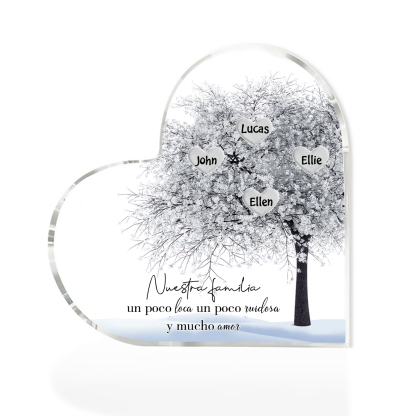 A familia-Placa de acrílico en forma de corazón Feliz Navidad árbol de vida 4 nombres personalizados | Jessemade