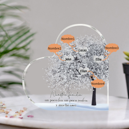 A familia-Placa de acrílico en forma de corazón Feliz Navidad árbol de vida 4 nombres personalizados | Jessemade